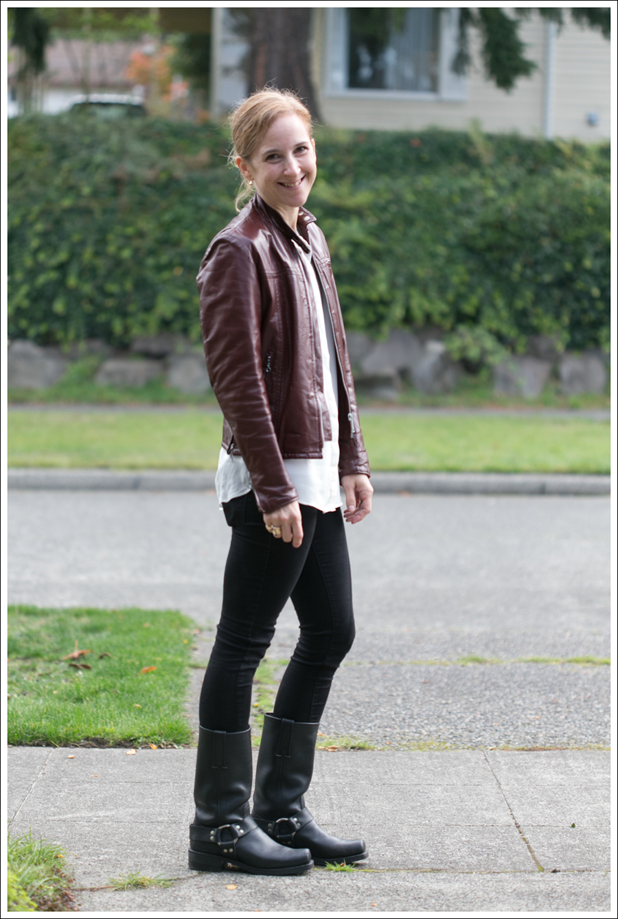 Blog Vintage Leather Jacket Black Blank Denim Frye Boots-1