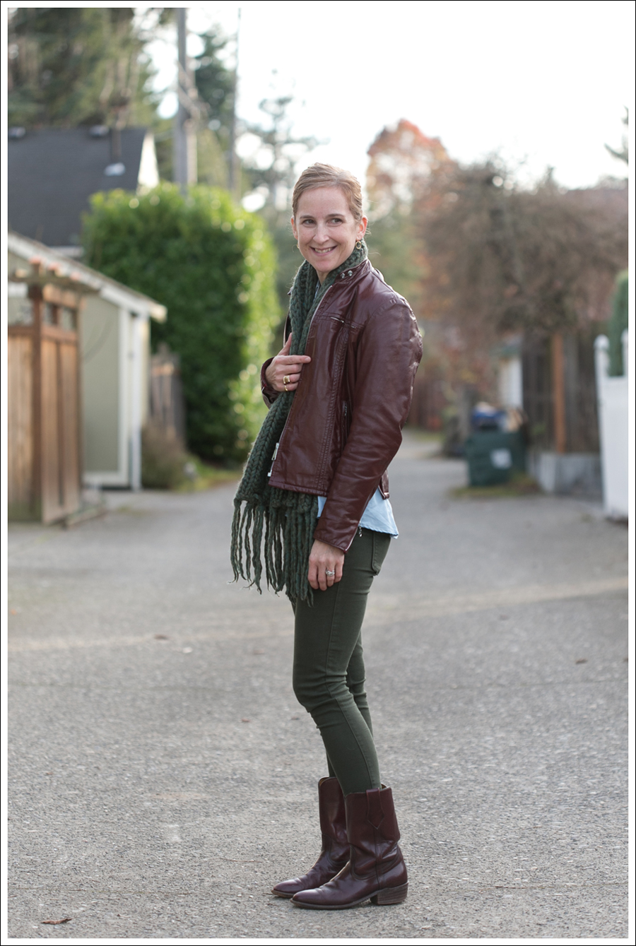 Blog Oxblood Leather Jacket Green BlackOrchid Jeans Frye Boots-3