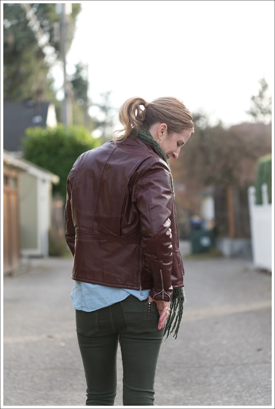 Blog Oxblood Leather Jacket Green BlackOrchid Jeans Frye Boots-6