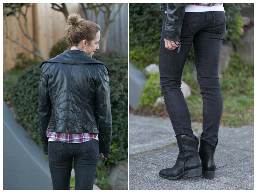 Blog Doma Leather Jacket Plaid Top AG Jeans Boots-2