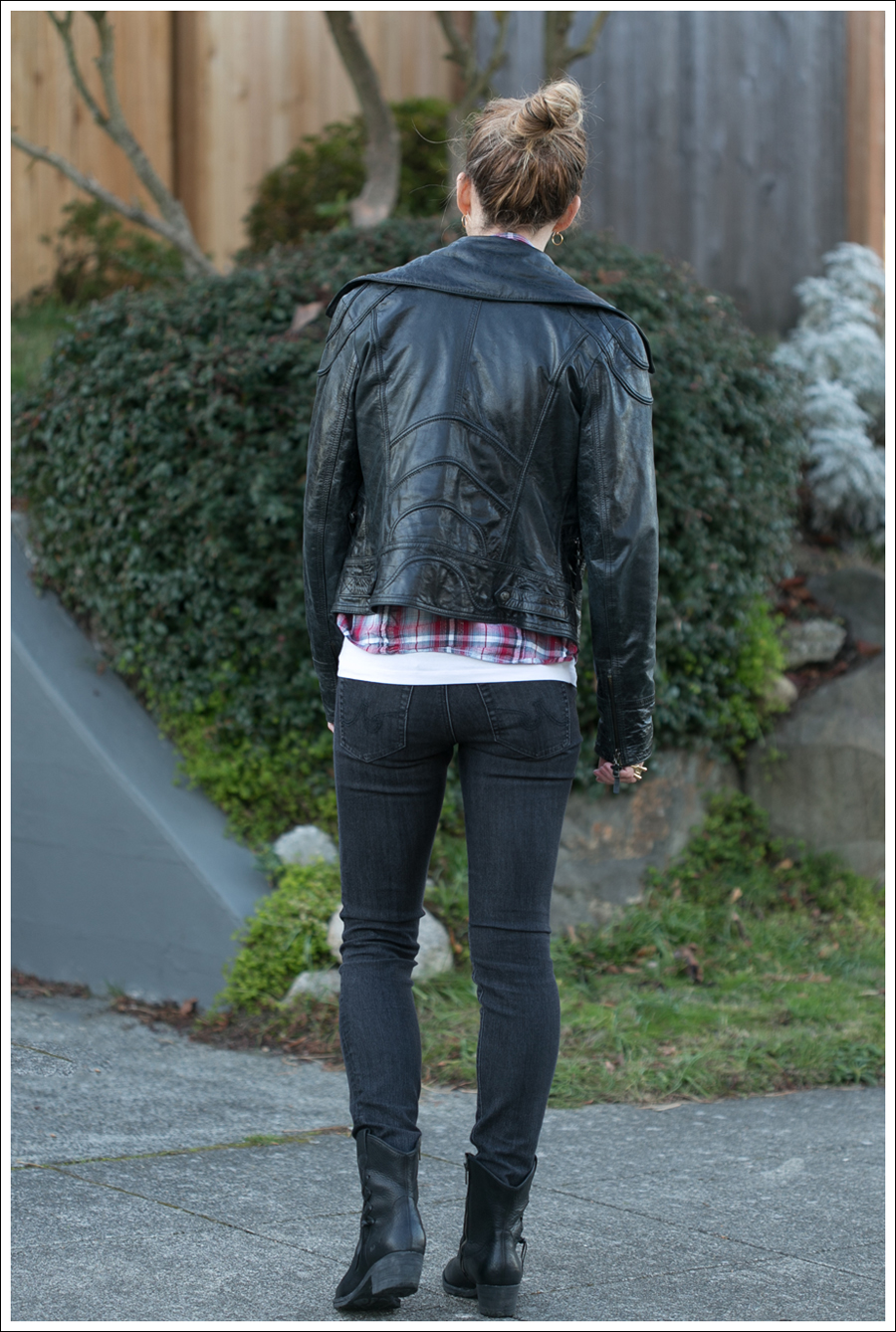 Blog Doma Leather Jacket Plaid Top AG Jeans Boots-3