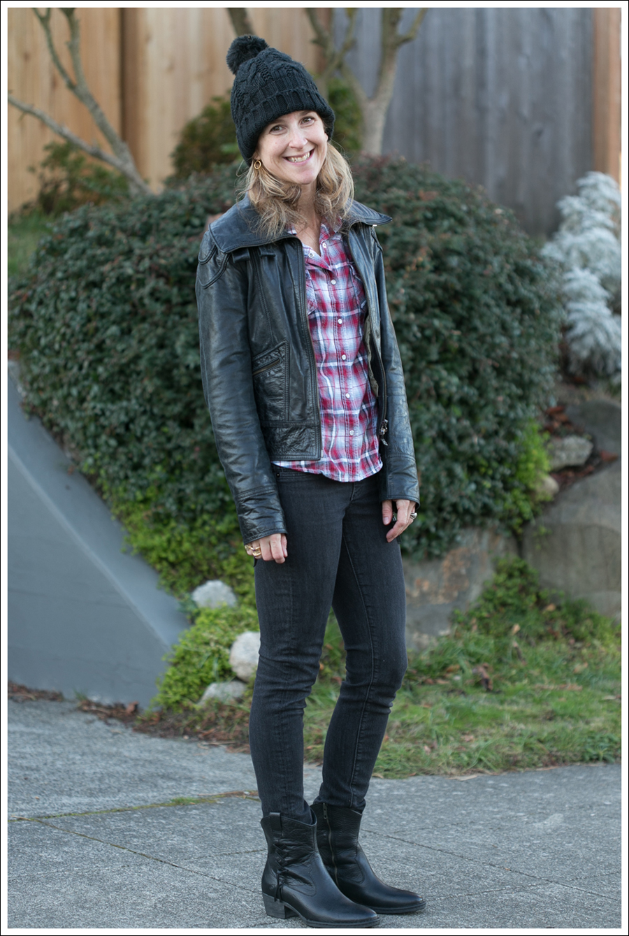 Blog Doma Leather Jacket Plaid Top AG Jeans Boots-4