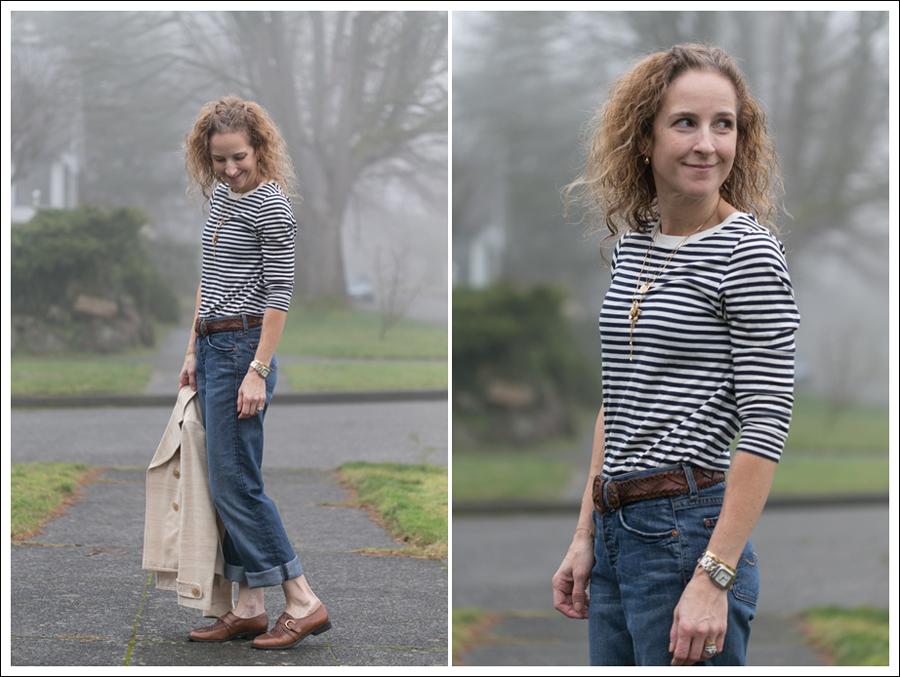 Blog 7FAM Boyfriend Zara Striped Tee Timberland Loafers-5