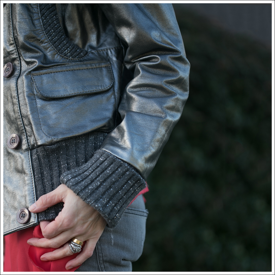 Blog Doma Leather Bomber Jacket BCBG Silk Tunic Current Elliott Destroyed Skinny Frye Booties-12