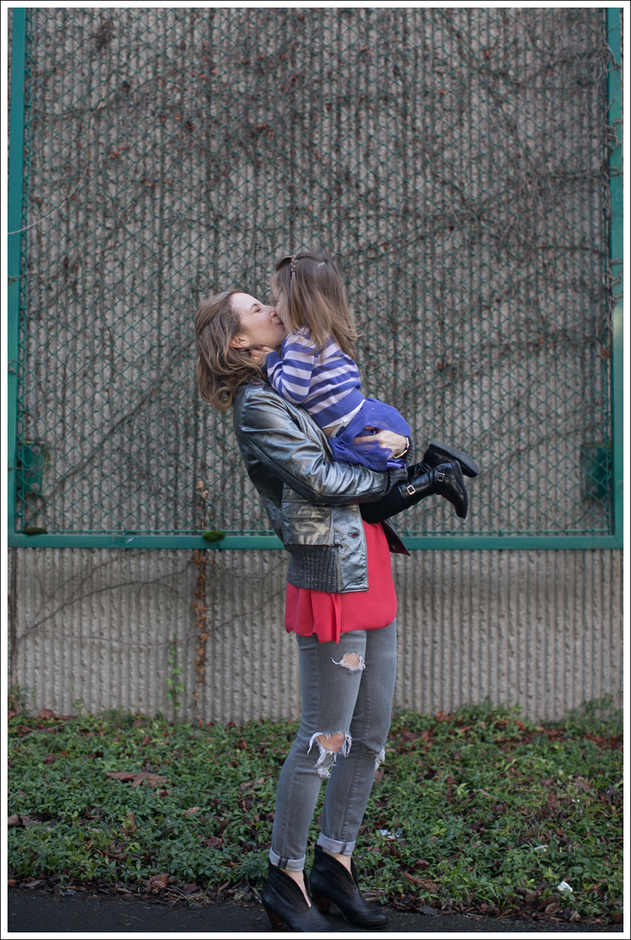 Blog Doma Leather Bomber Jacket BCBG Silk Tunic Current Elliott Destroyed Skinny Frye Booties-2