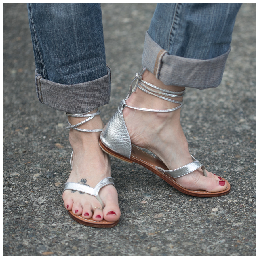 Blog 3 Dots Cowl Neck Destroyed 7FAM Mystique Silver Wrap Sandals-5