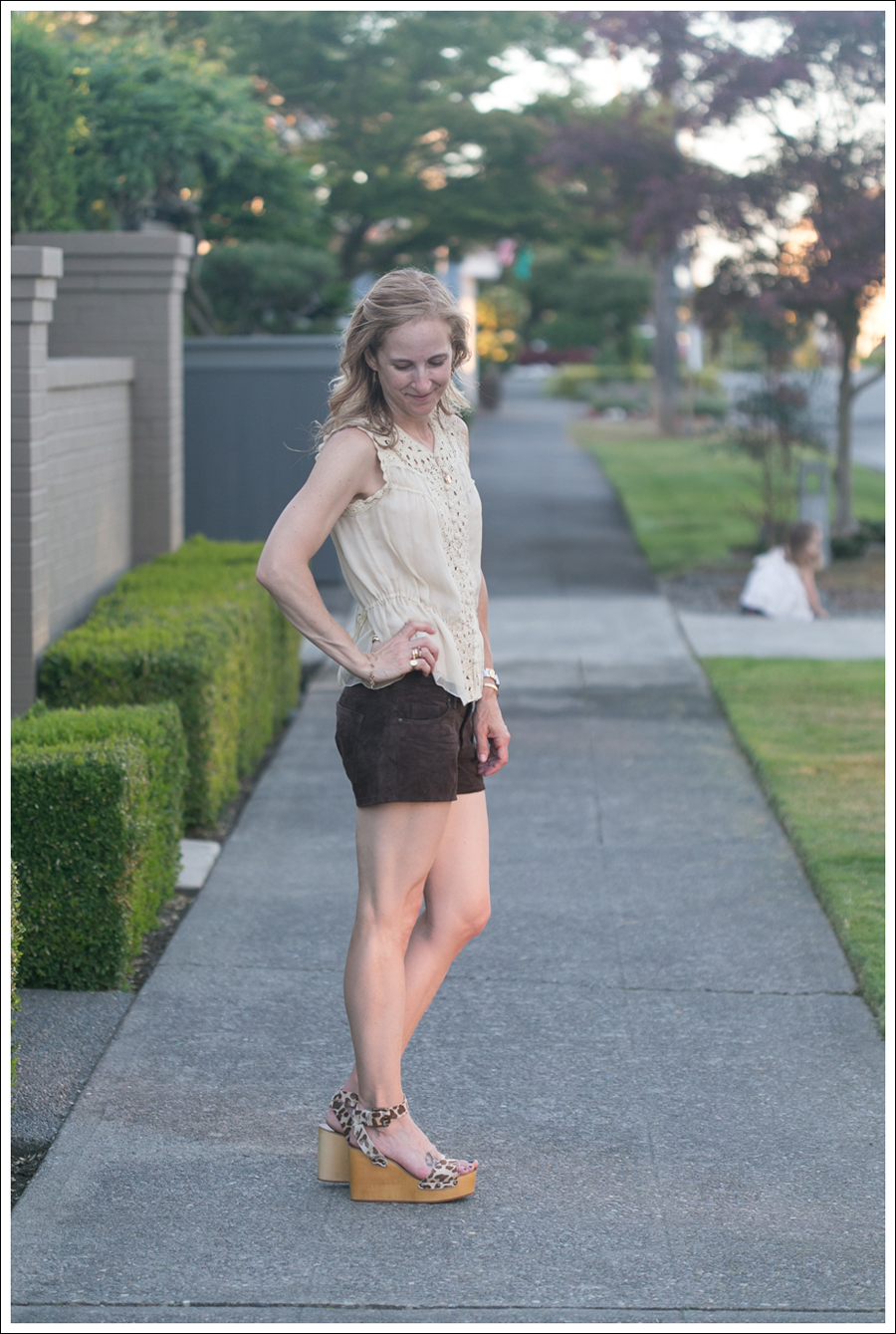 Blog BCBGMaxAzria Silk Top Blank NYC Leather Suede Shorts Steve Madden Ash Sandals-1