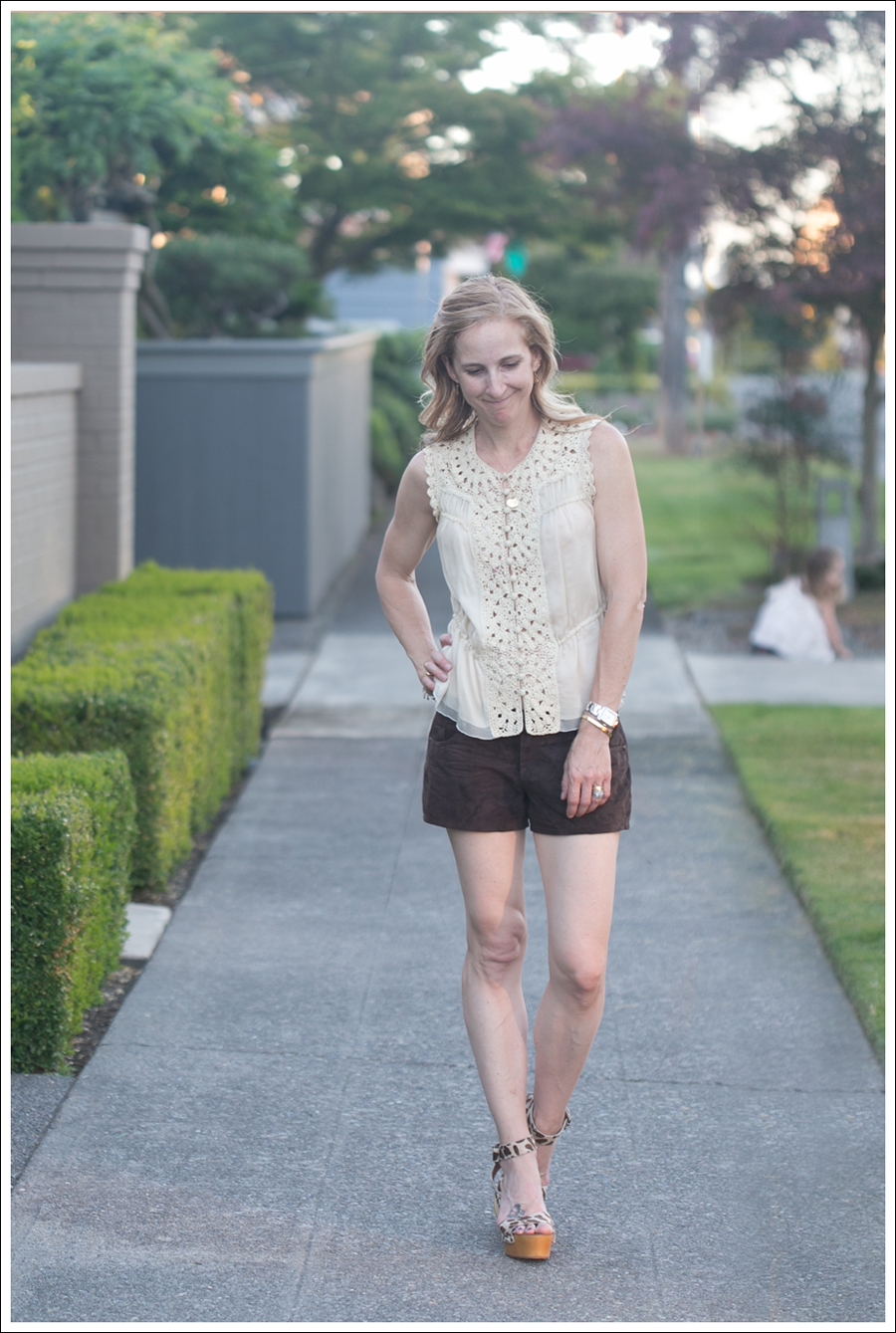 Blog BCBGMaxAzria Silk Top Blank NYC Leather Suede Shorts Steve Madden Ash Sandals-2