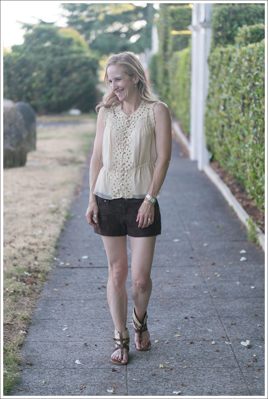 Blog BCBGMaxAzria Silk Top Blank NYC Leather Suede Shorts Steve Madden Ash Sandals-21