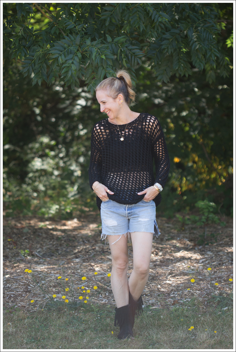 Blog Joie Loose Knit Sweater Vintage Levis 501 Cut Offs Fringe Suede Booties-1