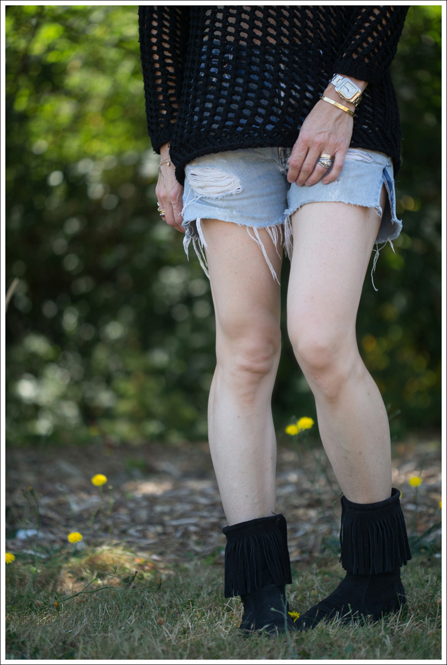 Blog Joie Loose Knit Sweater Vintage Levis 501 Cut Offs Fringe Suede Booties-2