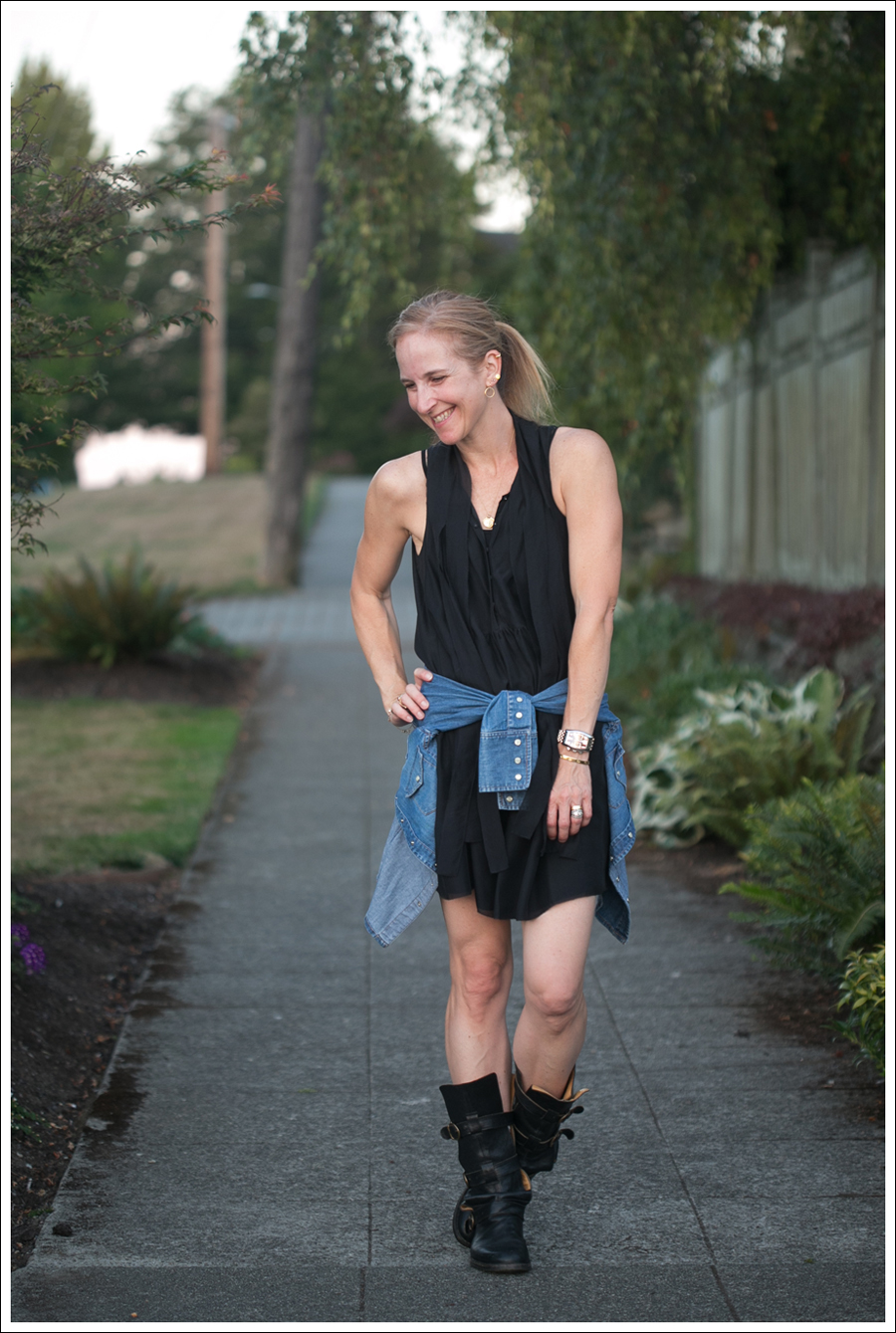 Blog Twenty8Twelve Black Dress Gap Denim Shirt Fiorentin and Baker Boots-1