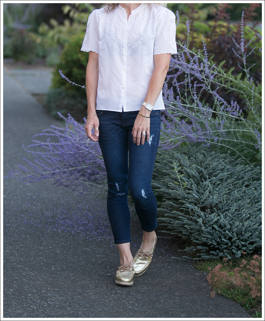 Blog Vintage Blouse Edyson Destroyed Skinny BEandD Gold Studded Boat Shoes-2