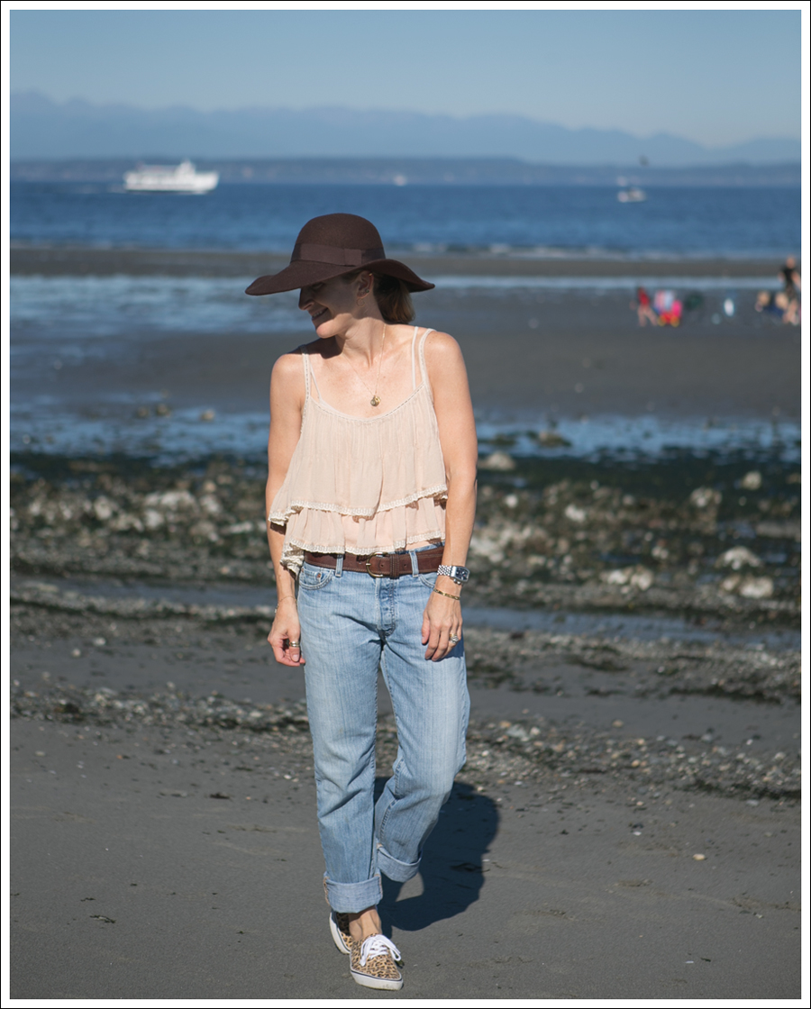 Blog Banana Republic Felt Hat Zara Layered Boho Tank Vintage Levis HM Leopard Canvas Shoe-1