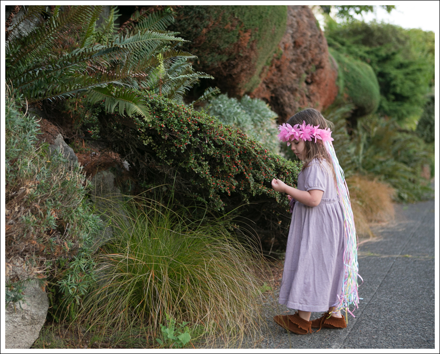 Blog flower crown Cyrillus Dress Gap Jacket Minnetonka Moc Booties-1