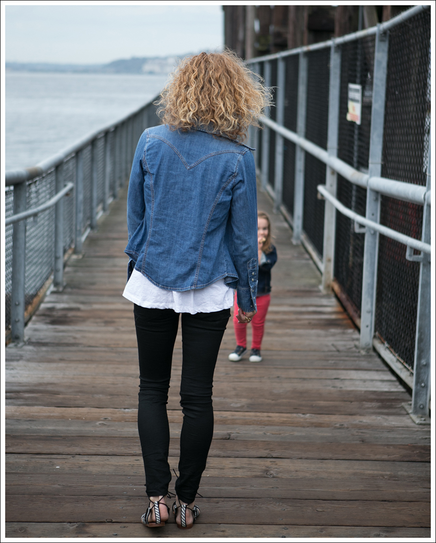 Blog Gap Denim Shirt HM Tank J Brand Coated Crinkle Zara Lace Up BW Sandals-4