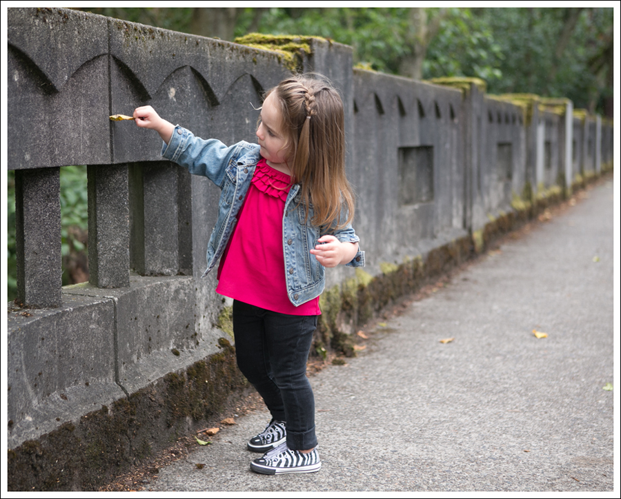 Blog Gap Jean Jacket Gap Ruffled Pink Top Peek Black Jeans Zebra Converse-1