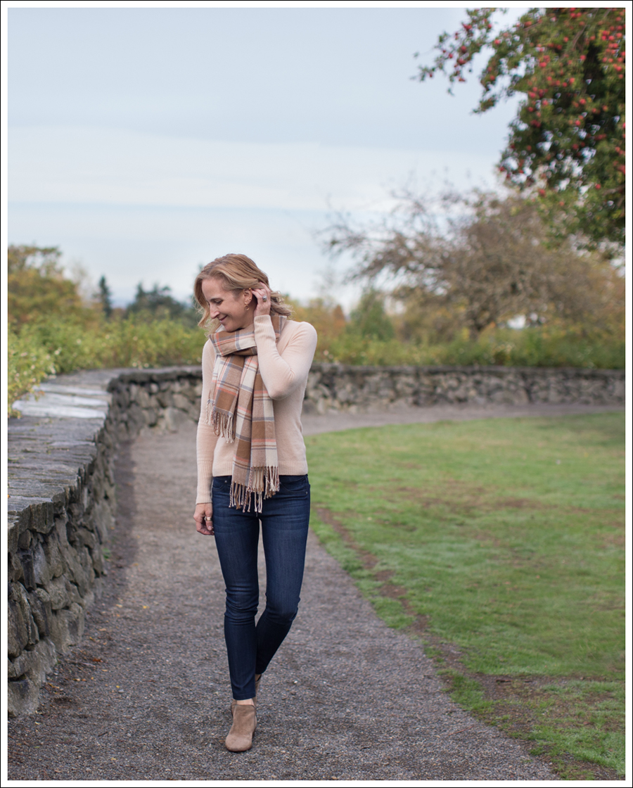 1 1 blog Vintage Brown Plaid Scarf Autumn Cashmere Sweater DL1961 Emma Bloom Sam Edelman Petty Suede Booties-14c2