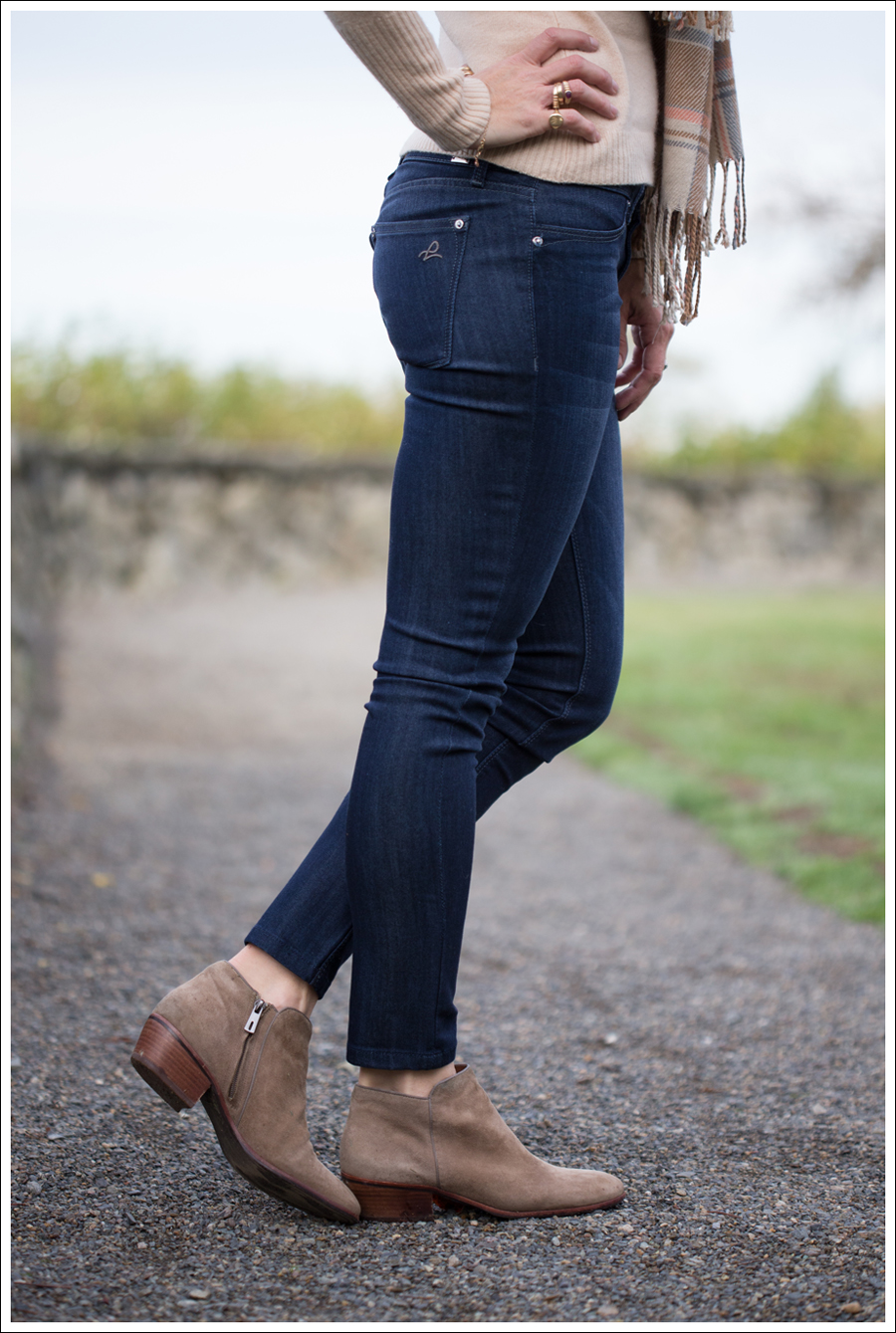 1 Blog Vintage Brown Plaid Scarf Autumn Cashmere Sweater DL1961 Emma Bloom Sam Edelman Petty Suede Booties-5