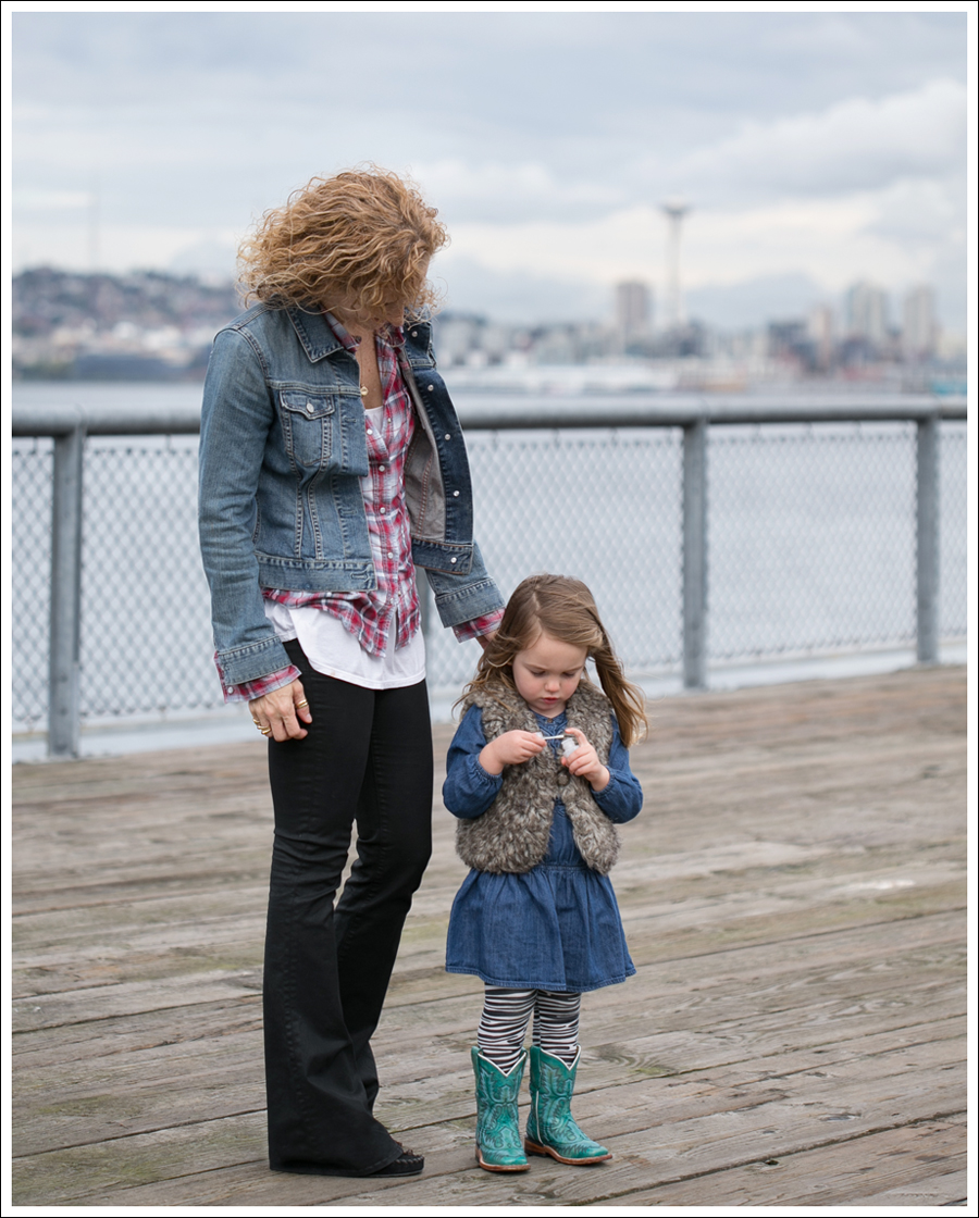 Blog Gap Denim Jacket Vintage Plaid Shirt J Brand Coated Flare Sam Edelman Moccasin Wedge-7