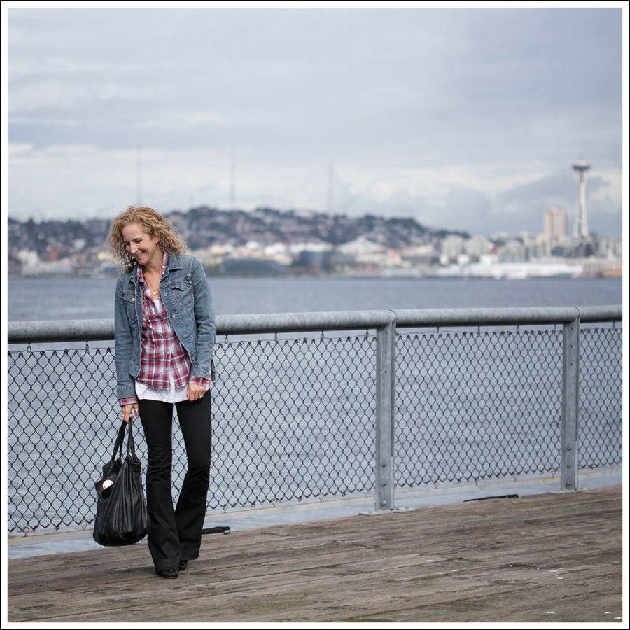 Blog Gap Denim Jacket Vintage Plaid Shirt J Brand Coated Flare Sam Edelman Moccasin Wedge Gustto Estiva Bag-1