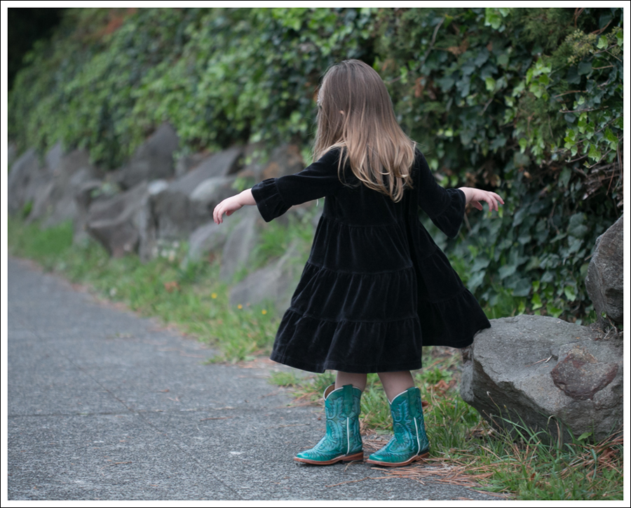 Blog Hanna Andersson Black Velour Twirl Dress Corral Teal Cowboy Boots-1