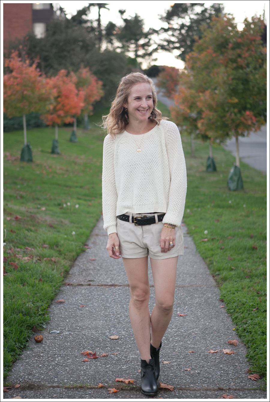 Blog HM Cream Sweater Current Elliott Boyfriend Leather Shorts SixtySeven Blake Bootie-1