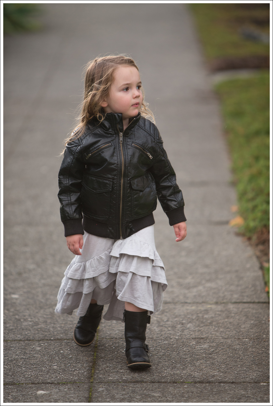 Blog HM Faux Leather Jacket Gap Gray Flamenco Dress Xhiliration Moto Boots-2