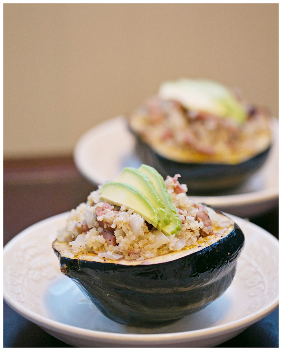 Blog Baked Acorn Squash Stuffed with Quinoa Apples Chicken Sausage-10ce