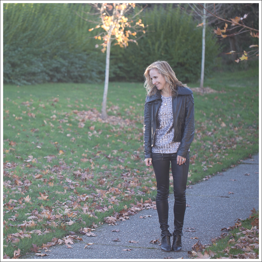 Blog Doma Leather Jacket Velvet Sequin Top Paige Edgemont Coated Paul and Joe Booties-1