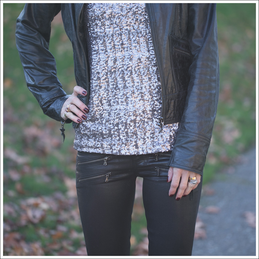 Blog Doma Leather Jacket Velvet Sequin Top Paige Edgemont Coated Paul and Joe Booties-3