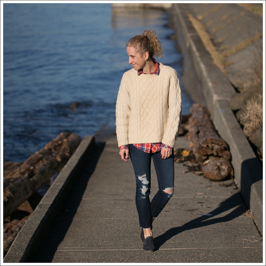 Blog Vintage Fishermans Sweater Plaid Top J Brand Destroyed Skinny Miss Sixty Oxfords-1