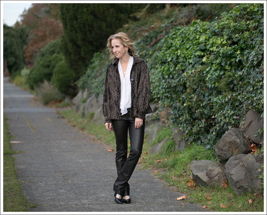 blog Charles Gray Leopard Jacket Vince Blouse Milly Leather Ankle Zip Pants Via Spiga Pumps-1