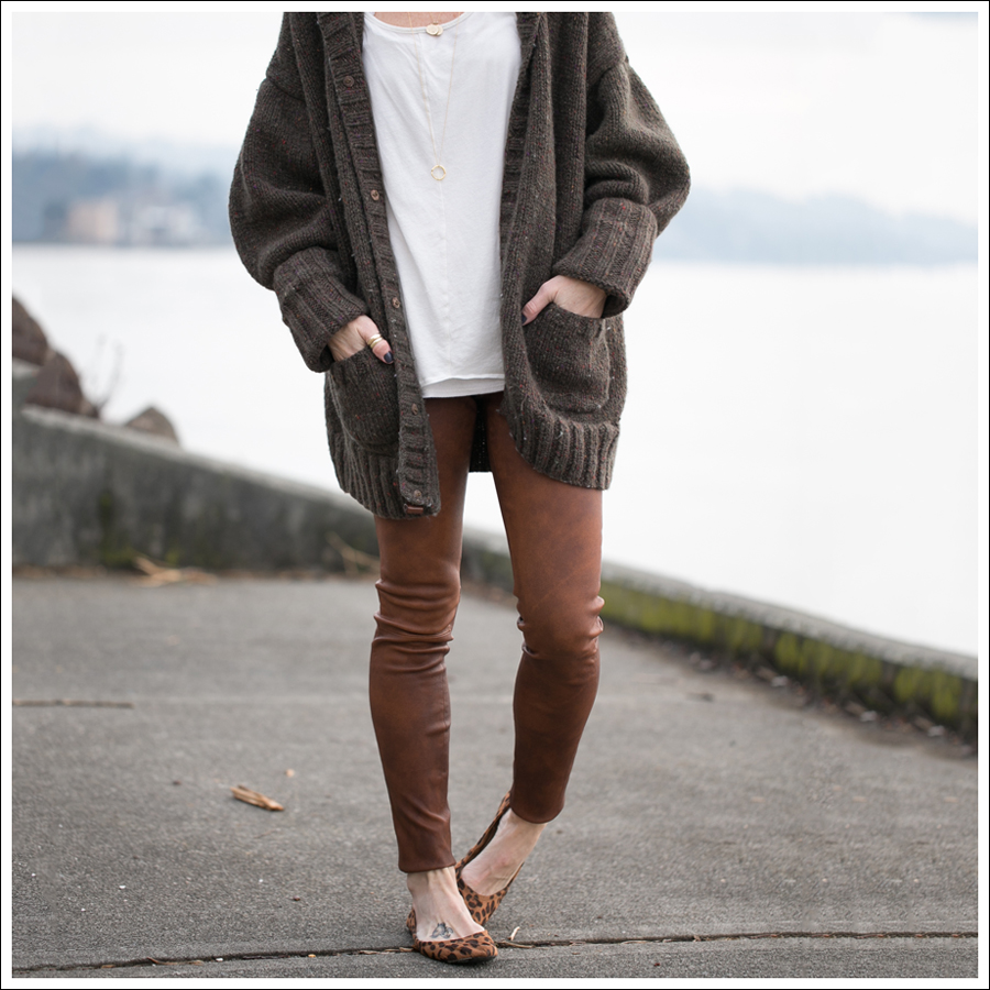 Blog Chunky Hand Knit Cardigan StyleMint North Beach Leather Pants Target Leopard Flats-1