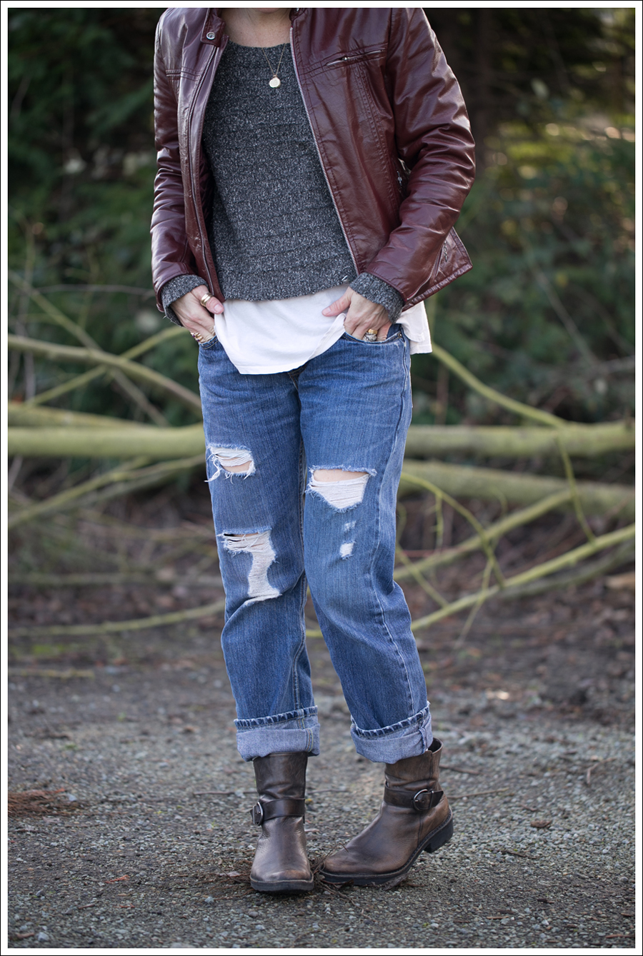 Blog Vintage leather Jacket StyleMint Carrington Sweater Destroyed Levis 514 Cafe Noire Boots-2