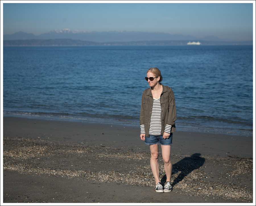 Blog Blank NYC Fitted Military Shirt StyleMint Striped Tee DL1961 Lola Cut off Shorts Black Converse-1