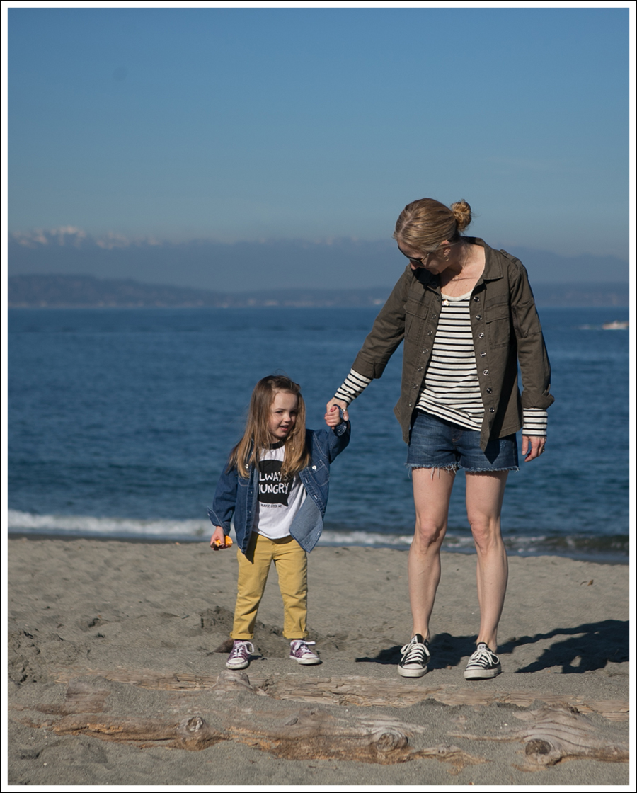 Blog Blank NYC Fitted Military Shirt StyleMint Striped Tee DL1961 Lola Cut off Shorts Black Converse-3