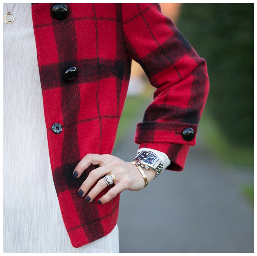 Blog Elliott Lauren Buffalo Plaid Jacket Zara Asymetrical Tee DL1961 Joy Flare Jeans Joan David Boots-1