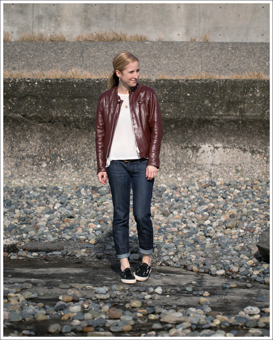 Blog Vintage Leather Jacket UO Corner Shop Tee 7FAM Roxanne Skinny Boyfriend Black Superga-1
