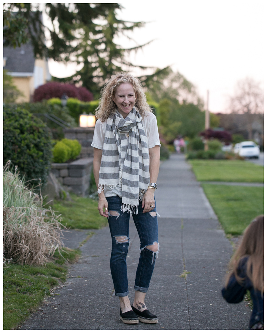 Blog Aish Khadi Striped Scarf StyleMint Tee Current Elliott Destroyed Skinny ShoeMint Christie Espadrille-2