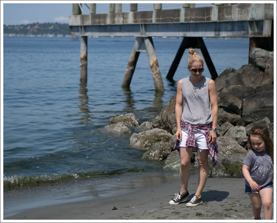 Blog HM Gray Muscle Tee DL1961 Lola Cut Off Shorts in Lennox Panhandle Slim Vintage Plaid Button Down Black Converse-5
