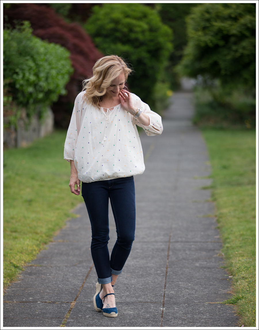 Blog J Crew Peasant Blouse DL1961 Emma Cellar Faconnable Espadrilles-1