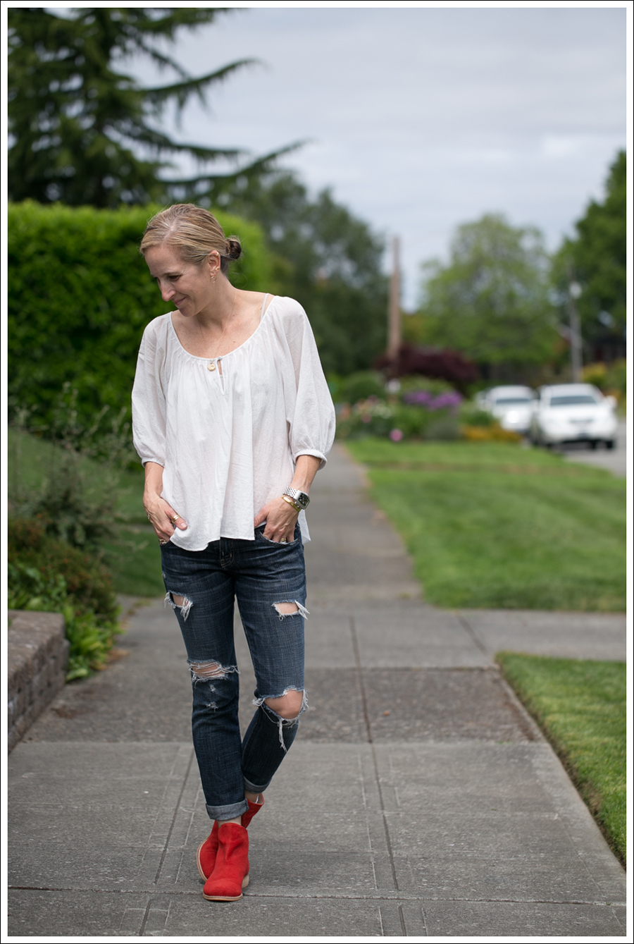 Blog Joie Nancy Peasant Blouse Current Elliott Destroyed Skinny Red Matisse Peyton Boots-1