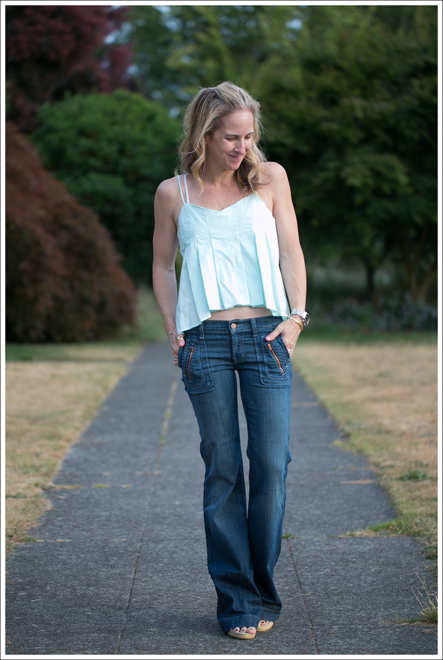 Blog Zara Mint Crop Tank 7FAM Dojo Wide Leg Flare Banana Republic Espadrilles-1