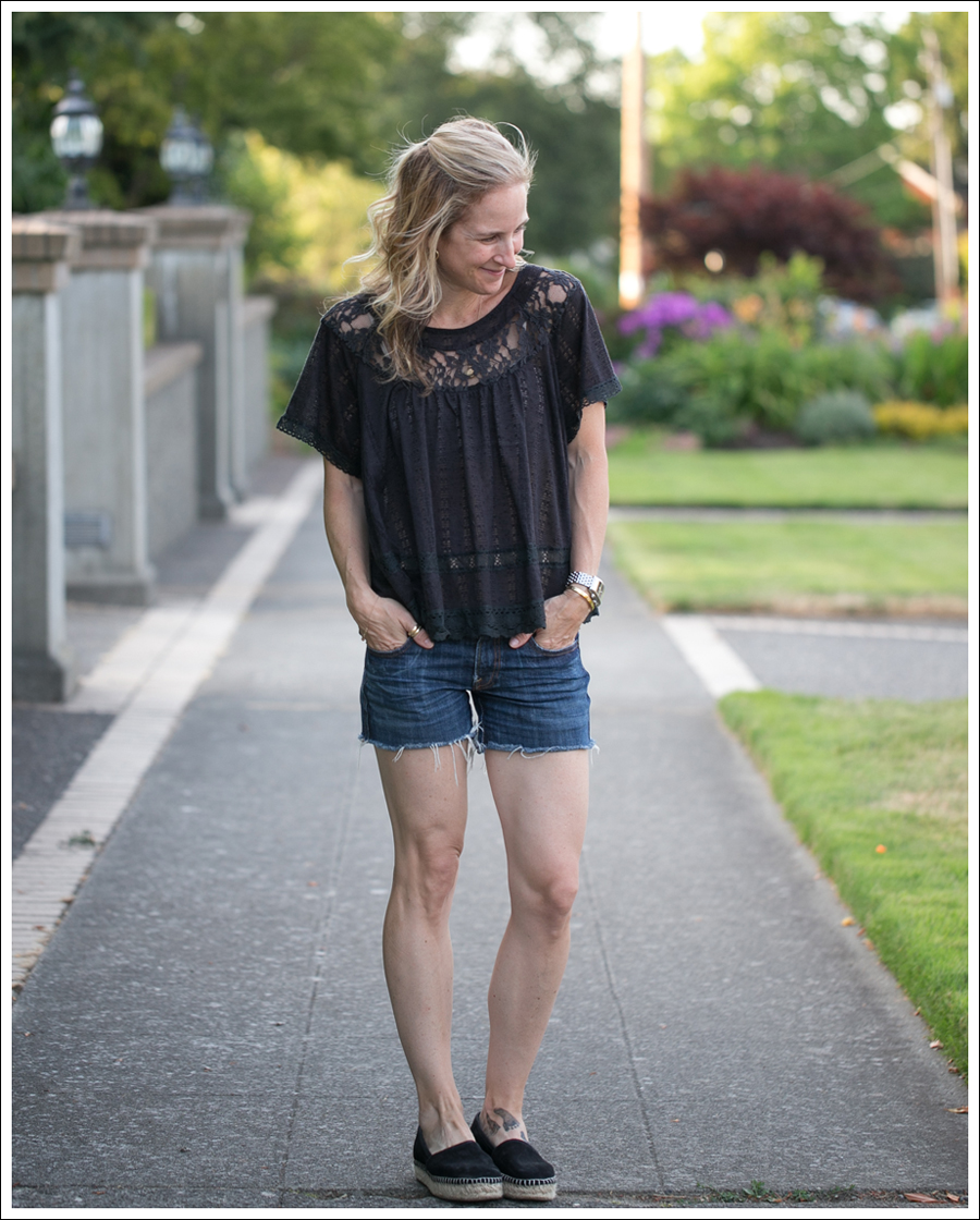 Blog Free People Dandelion Lace Pointelle Top COH DIY Cutoffs ShoeMint Christie Espadrilles-1