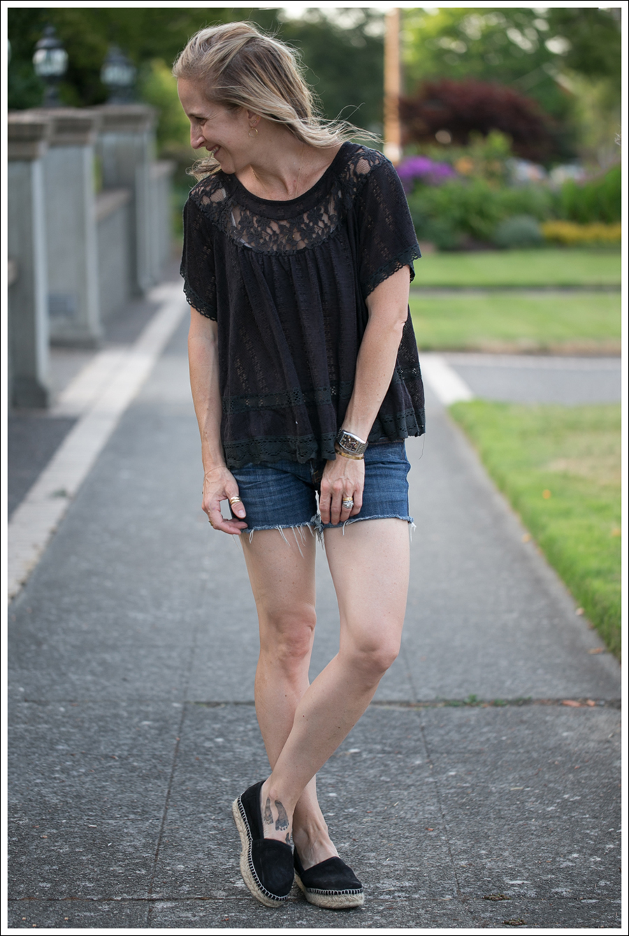 Blog Free People Dandelion Lace Pointelle Top COH DIY Cutoffs ShoeMint Christie Espadrilles-2