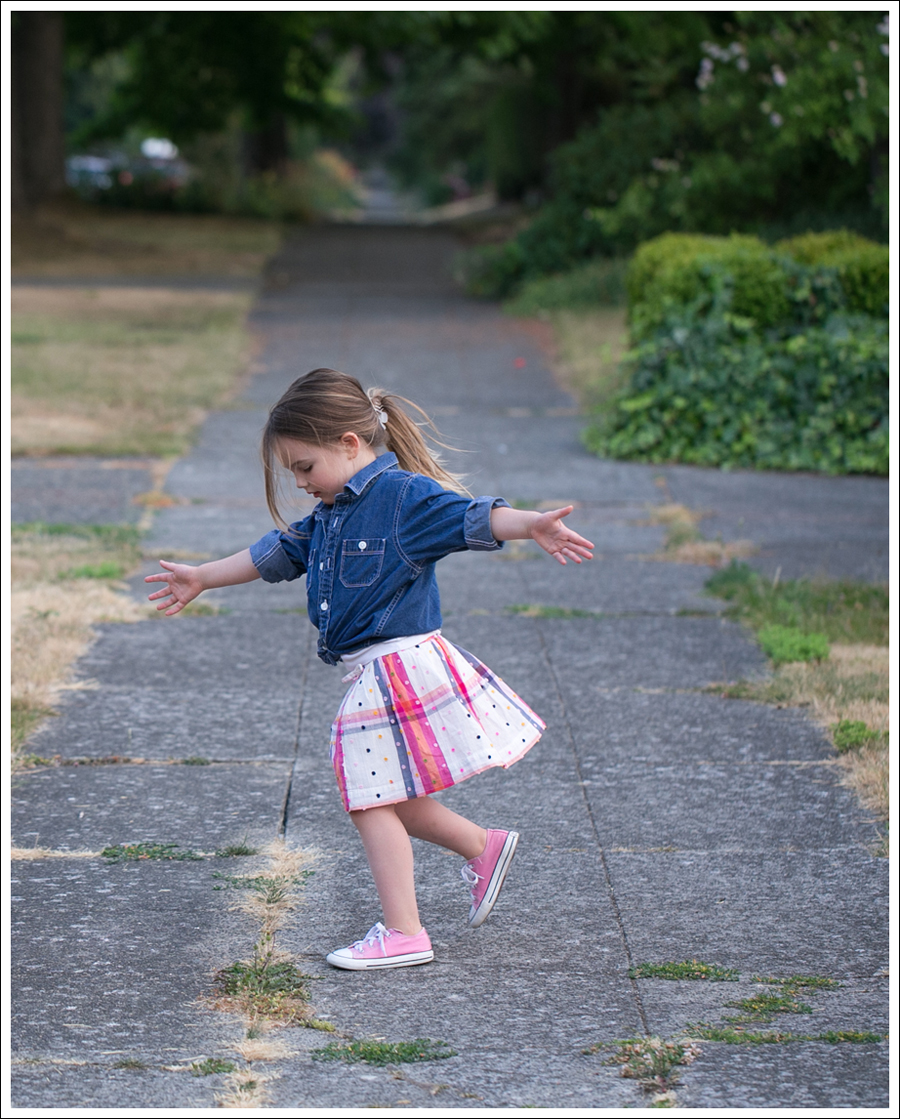 Blog Hanna Andersson Denim Shirt American Apparel Tank Lands End Skirt Pink Converse-1
