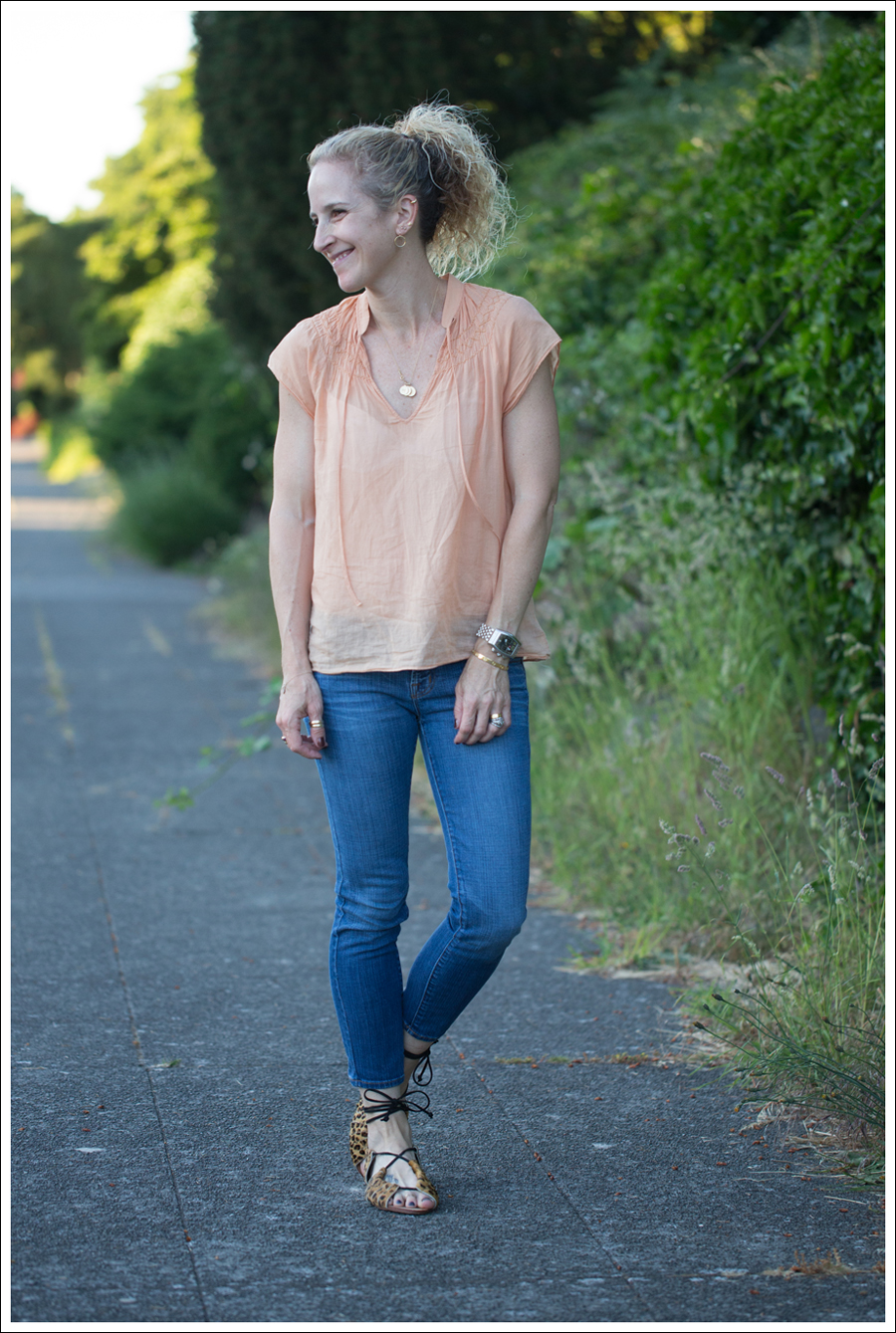 Blog Theory Orange Boho Top J Brand Skinny Crop Zara Leopard Lace Up Sandals-1