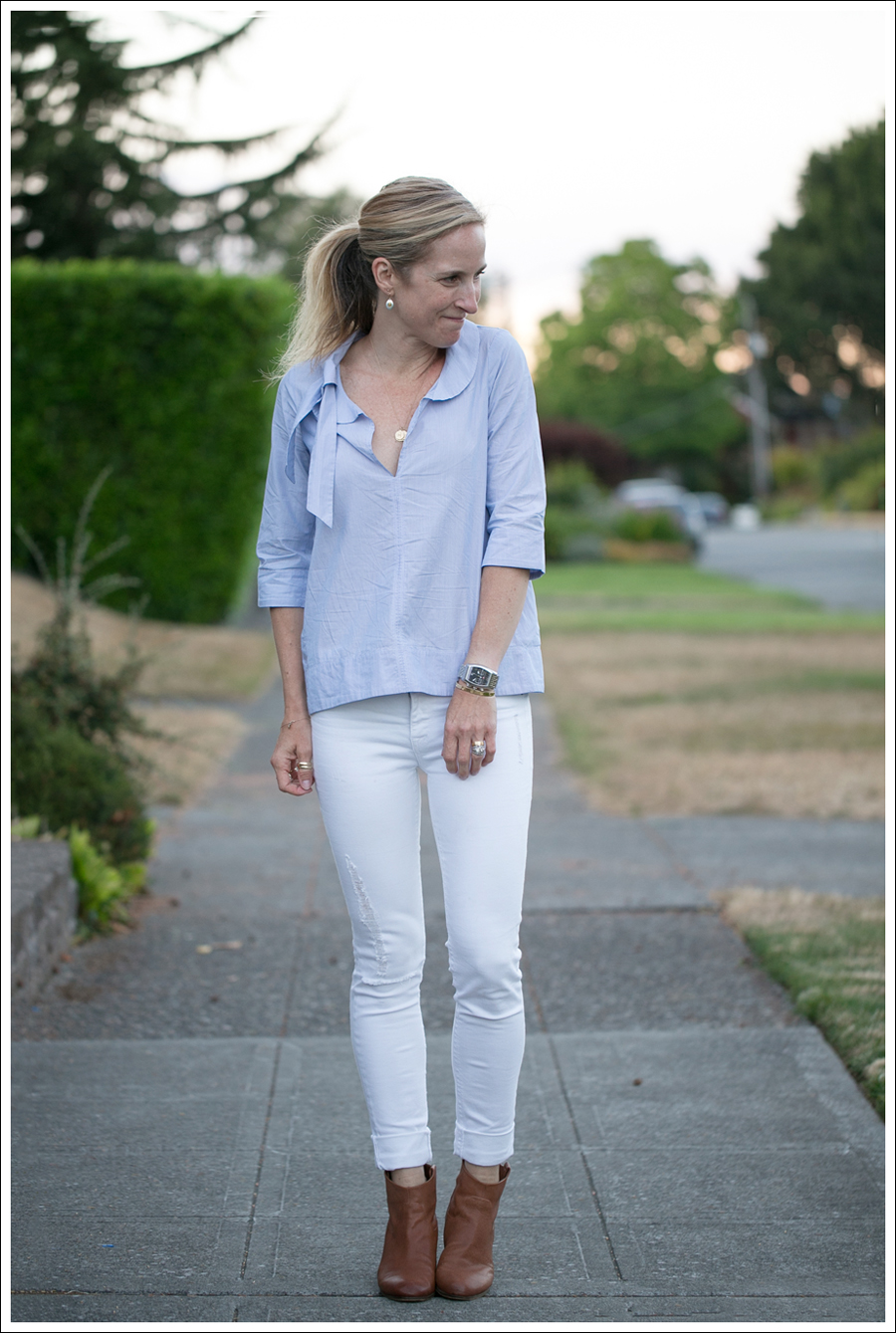 Blog Uniqlo Pinstripe Top DL1961 Amanda Sam Edelman Lisle Booties-1