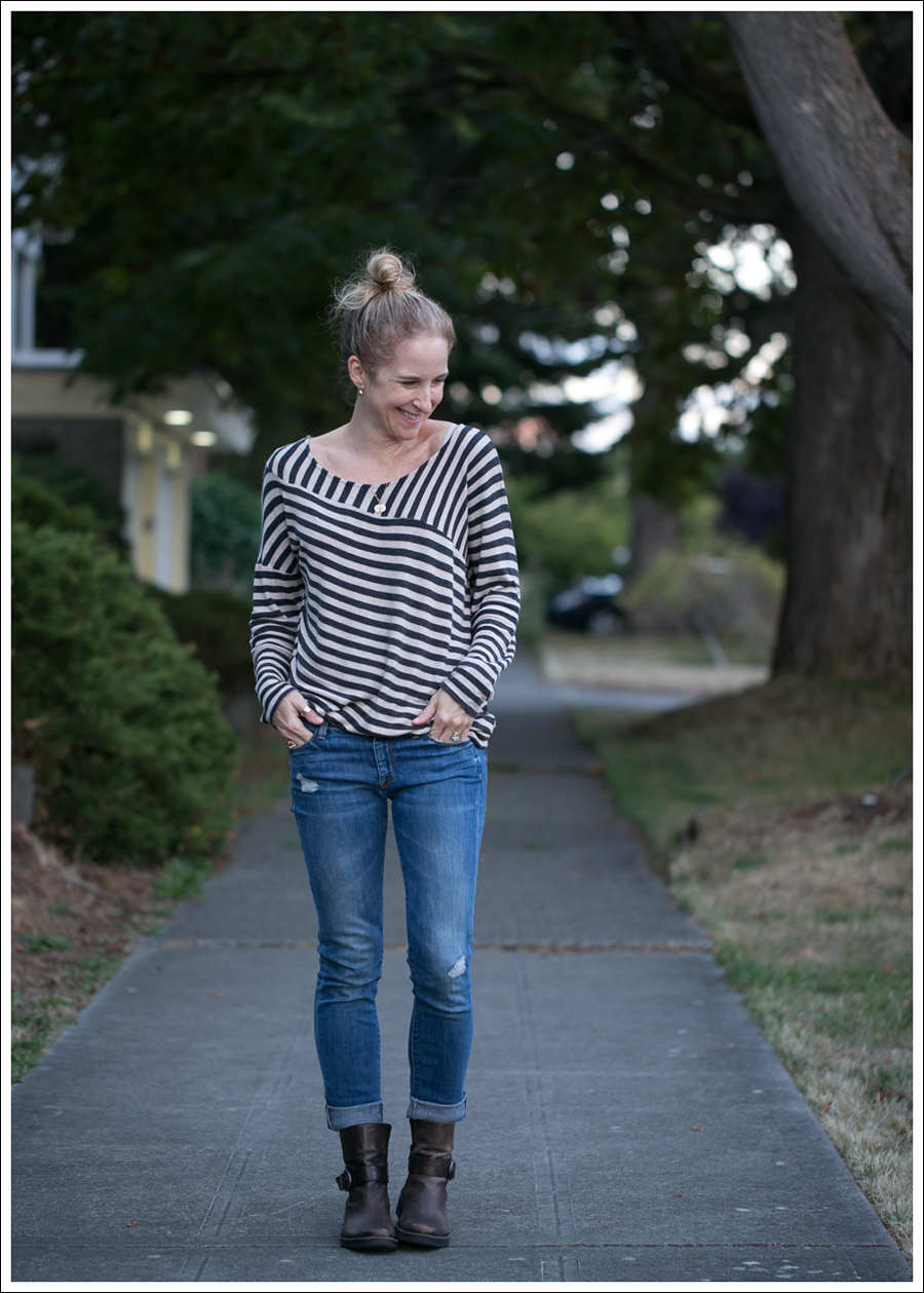 Blog Heather by Bourdeaux Striped Sweater Vince Destroyed Skinny Cafe Noire Booties-1